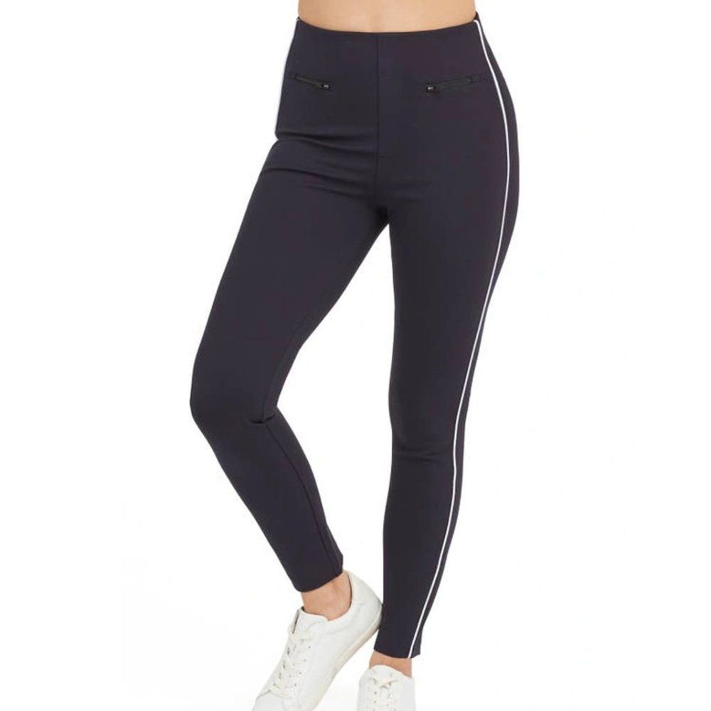Spanx Ankle Piped Skinny Perfect Pants Navy Blue Size XS High Rise